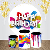 Bunt Öl Malen Bürste Runden Geburtstag Hintergrund Bausatz